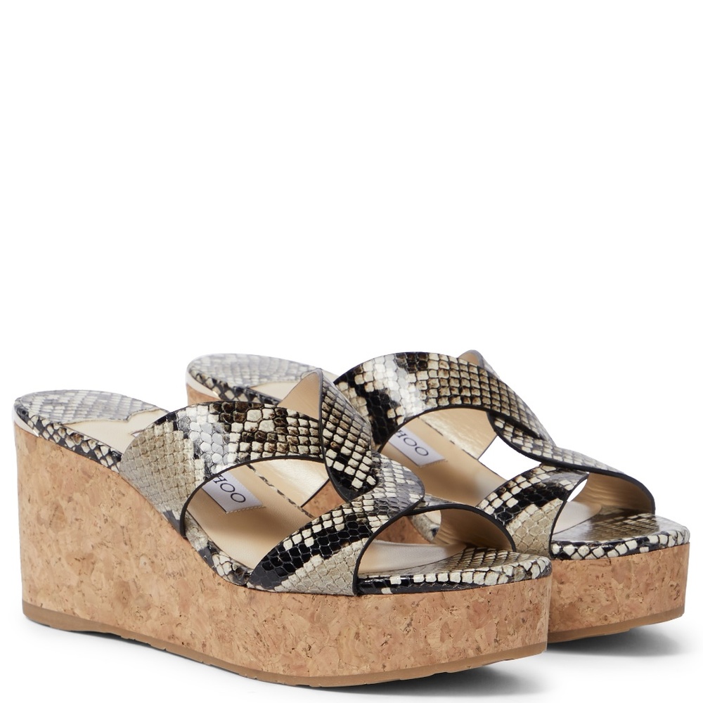 NIB JIMMY CHOO Atia 75 snake-effect platform sandals 100% Authentic